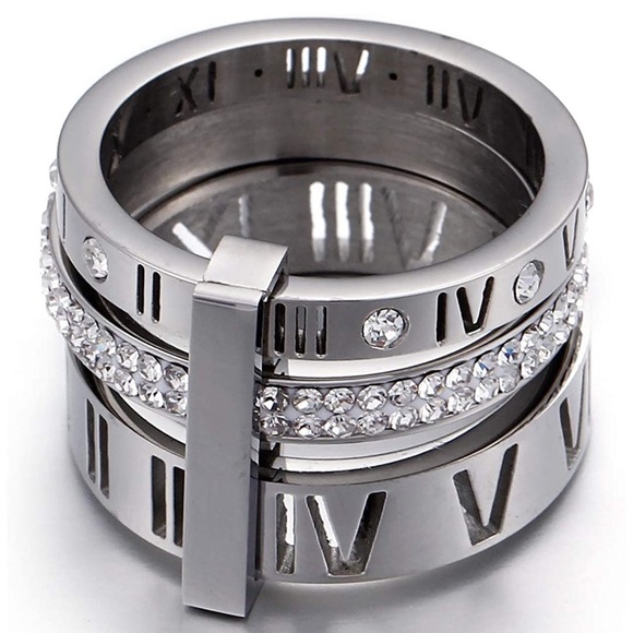 Stainless Steel Roman Numerals 3 in 1 Ring - Picture 2 of 6
